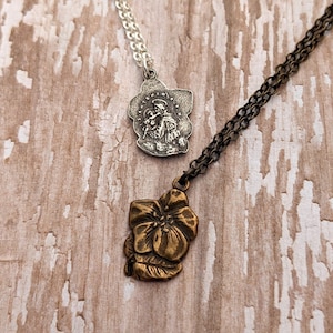 St. Anthony of Padua Catholic Medal Necklace - Lily - Child Jesus - Antique Bronze - Sterling Silver - Chain