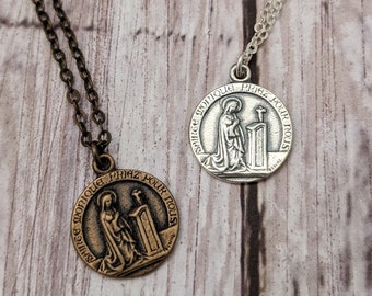 St. Monica Petite Catholic Medal Necklace - Antique Bronze - Sterling Silver - Small Religious Medal - Mother of St. Augustine of Hippo