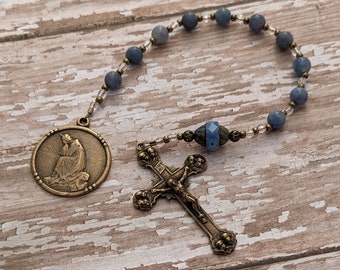 Our Lady of La Salette Pocket Rosary - Chaplet - Catholic Rosary - Virgin Mary - Marian Apparition - Antique Bronze - Blue