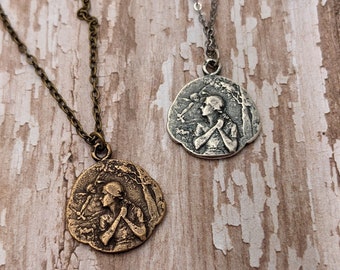Voices - St. Joan of Arc Religious Medal Necklace in Antique Bronze or Sterling Silver