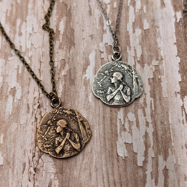 Voices - St. Joan of Arc Religious Medal Necklace in Antique Bronze or Sterling Silver