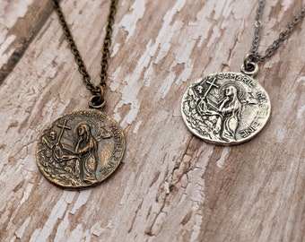St. Mary Magdalene Catholic Medal Necklace in Antique Bronze or Sterling Silver - Confirmation