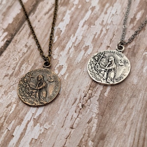 St. Mary Magdalene Catholic Medal Necklace in Antique Bronze or Sterling Silver - Confirmation