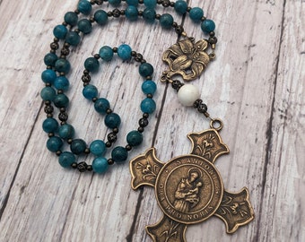 Chaplet of St. Anthony - Catholic Rosary Beads - Padua - Lilies - Antique Bronze - Blue Gemstone - Patron Saint - Confirmation - Devotional