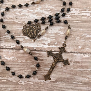 Catholic Rosary - Our Lady Undoer of Knots - Antique Bronze - Blue Gemstone - Vintage Style - Prayer Beads - Virgin Mary - Blessed Mother