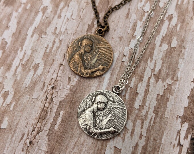 St. Cecilia Religious Medal Necklace in Antique Bronze or Sterling ...