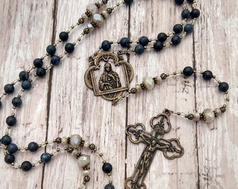 Immaculate Heart of Mary Catholic Rosary in Blue Gemstone and Antique Bronze - Virgin Mary - Rosary Beads - Mothers Day - Prayer