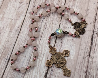 St. Therese of Lisieux Chaplet - Little Flower Rosary Chaplet - Rose - Pink - Antique Bronze - Confirmation Saint - Novena - Prayer Devotion