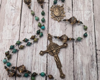 Catholic Rosary - Madonna - Virgin Mary - Our Lady - Turquoise Beads - Antique Bronze - Vintage Style - Confirmation