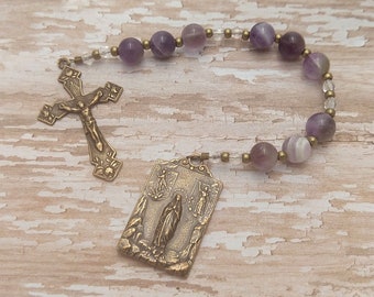 Catholic Pocket Rosary Chaplet St. Joan of Arc Our Lady of Lourdes St. Michael Sacred Heart of Jesus Niner Purple Antique Bronze