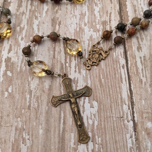 Catholic Rosary Virgin Mary - Sacred Heart of Jesus Rosary Beads Gemstone and Antique Bronze Confirmation Green Red Blessed Mother