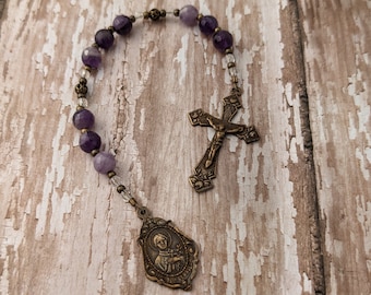 St. Gemma Galgani Catholic Rosary Chaplet - Niner - St. Gabriel of Our Lady of Sorrows - Prayer Besds - Antique Bronze - Amethyst