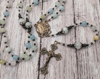 Catholic Rosary - Our Lady of Grace - Antique Bronze - Floral - Miraculous Medal - Virgin Mary - Confirmation - First Communion - Prayer