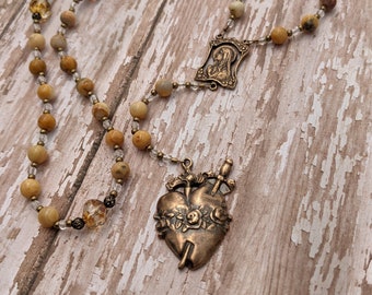 Immaculate Heart of Mary Chaplet - Catholic Rosary - Gemstone - Antique Bronze - Virgin Mary