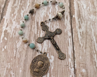 Our Lady of Lourdes Catholic Pocket Rosary - Chaplet - St. Bernadette - Grotto - France - Antique Bronze - Tenner - Blessed Virgin Mary