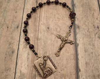 Padre Pio Catholic Pocket Rosary - St. Pio of Pietrelcina - Patron Saint - Antique Bronze - Sacred Heart - Tenner - Prayer Beads