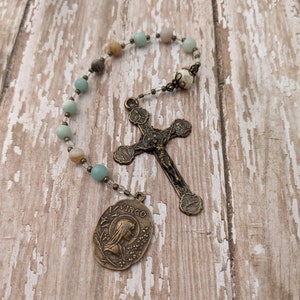 Our Lady of Lourdes Catholic Pocket Rosary - Chaplet - St. Bernadette - Grotto - France - Antique Bronze - Tenner - Blessed Virgin Mary