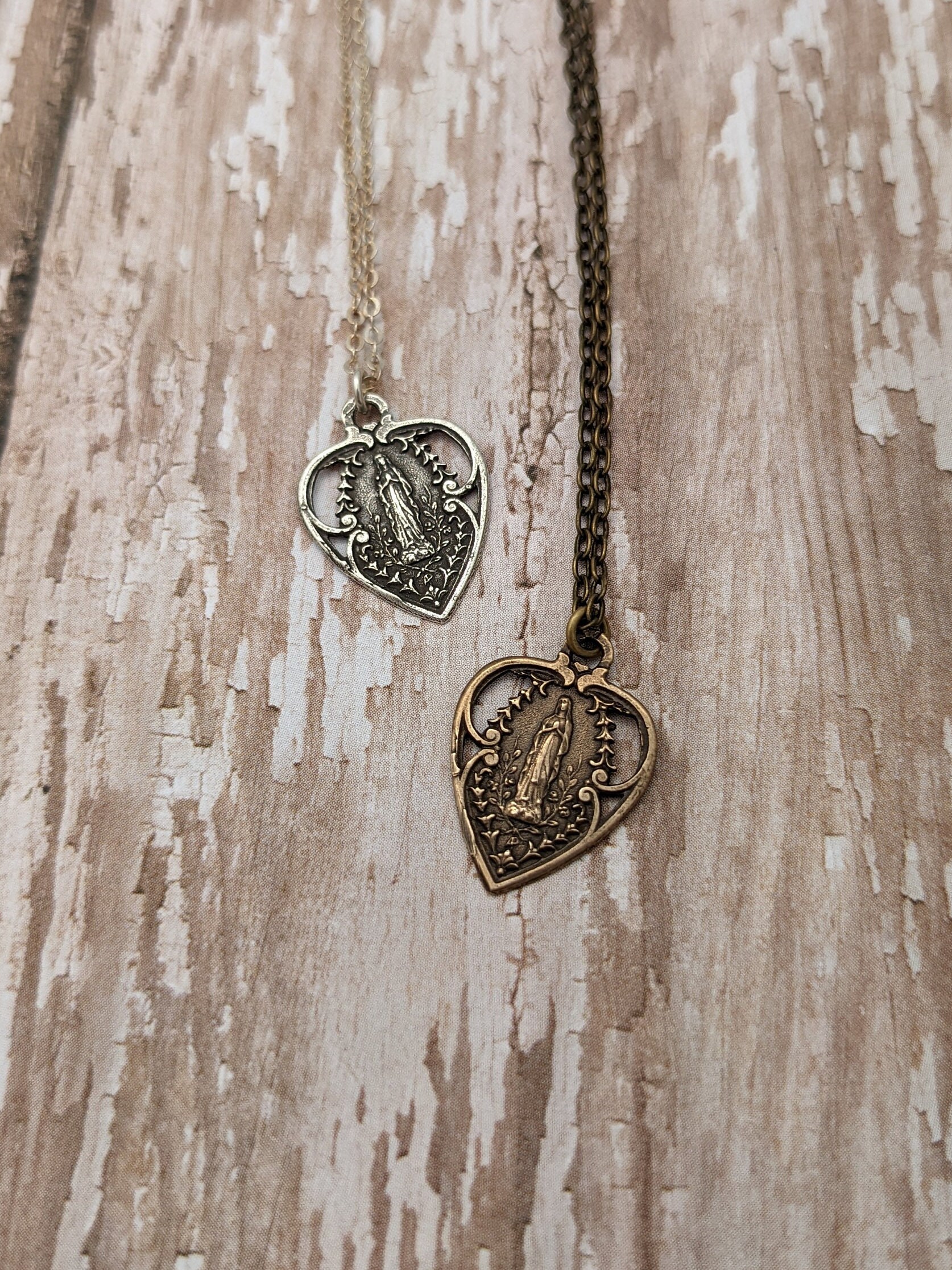 Our Lady of Lourdes Catholic Medal Necklace - France - French - Antique ...