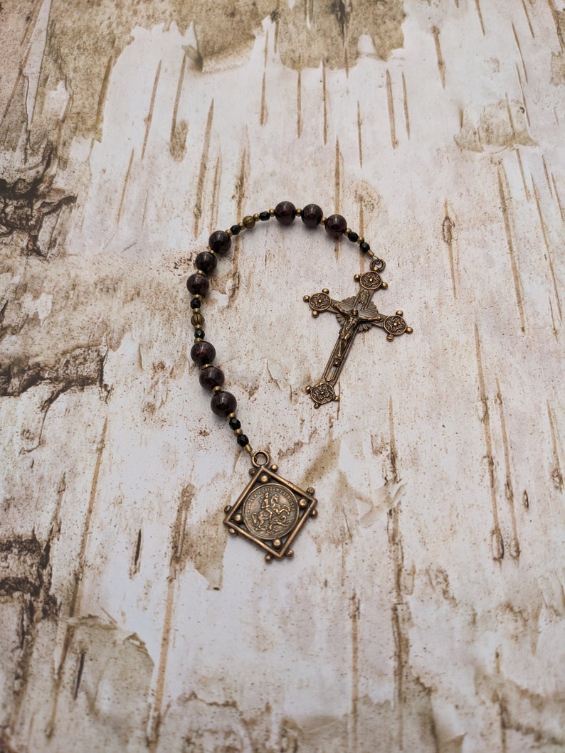 St. George Chaplet Catholic Rosary Beads Antique Bronze Confirmation First Communion Patron Saint Niner image 1