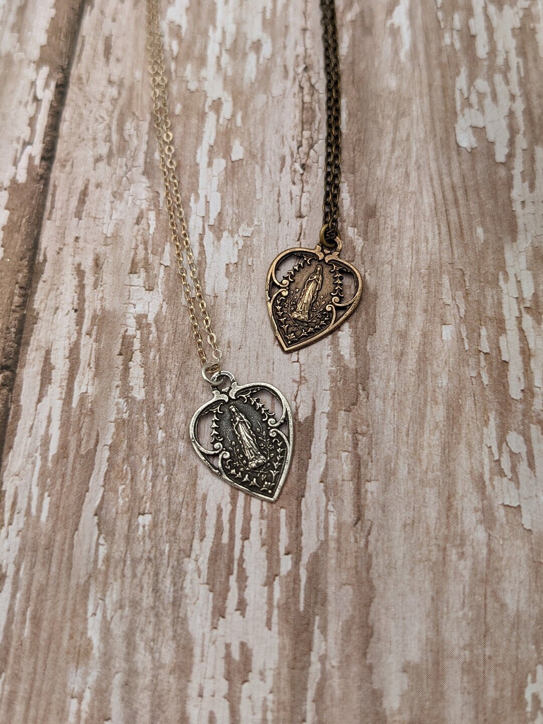 Our Lady of Lourdes Catholic Medal Necklace - France - French - Antique ...