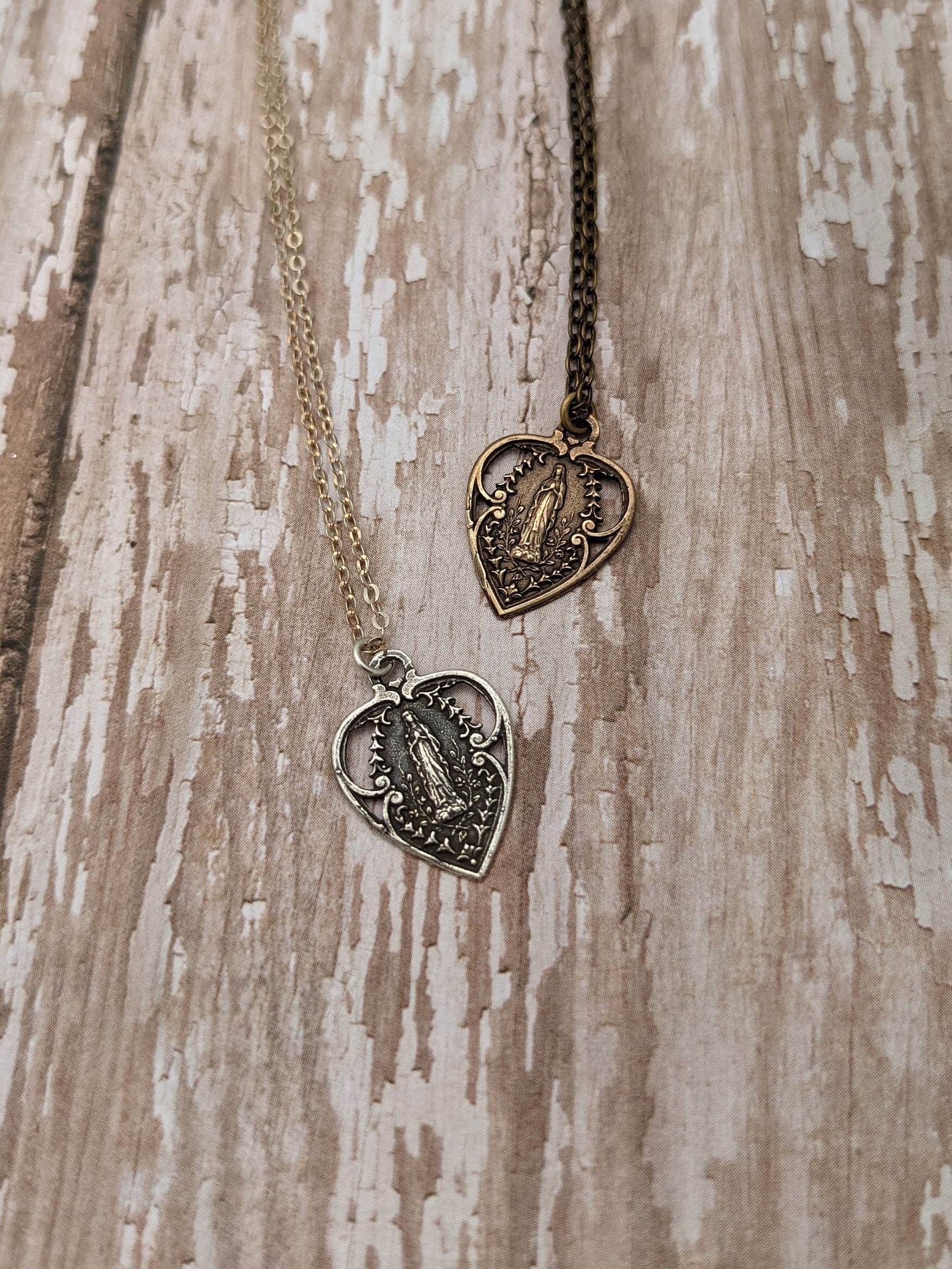 Our Lady of Lourdes Catholic Medal Necklace - France - French - Antique ...