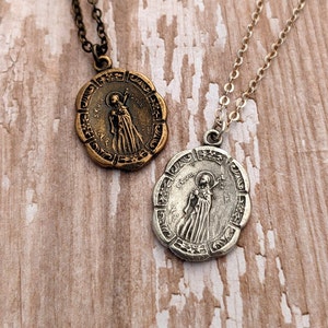 St. Maria Goretti Catholic Medal Necklace Antique Bronze Sterling Silver Vintage Replica Confirmation Saint image 1