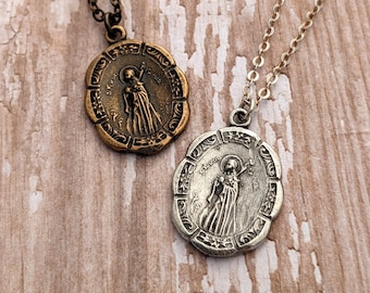 St. Maria Goretti Catholic Medal Necklace - Antique Bronze - Sterling Silver - Vintage Replica - Confirmation Saint