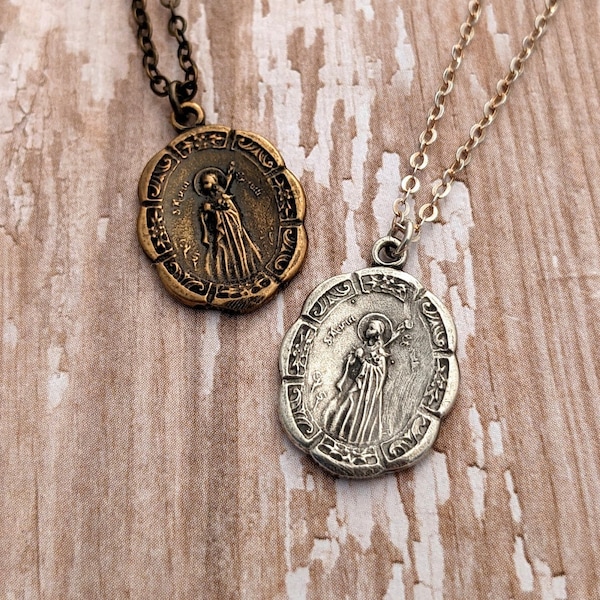 St. Maria Goretti Catholic Medal Necklace - Antique Bronze - Sterling Silver - Vintage Replica - Confirmation Saint