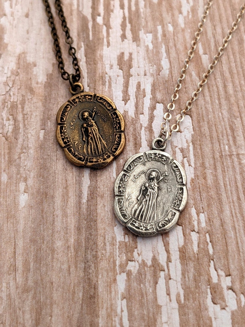 St. Maria Goretti Catholic Medal Necklace Antique Bronze Sterling Silver Vintage Replica Confirmation Saint image 1