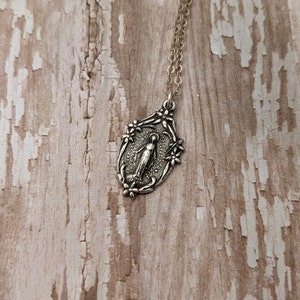 Miraculous Medal Catholic Religious Medal Chain Necklace Antique Bronze Sterling Silver image 5