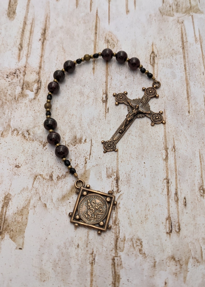 St. George Chaplet Catholic Rosary Beads Antique Bronze Confirmation First Communion Patron Saint Niner image 5