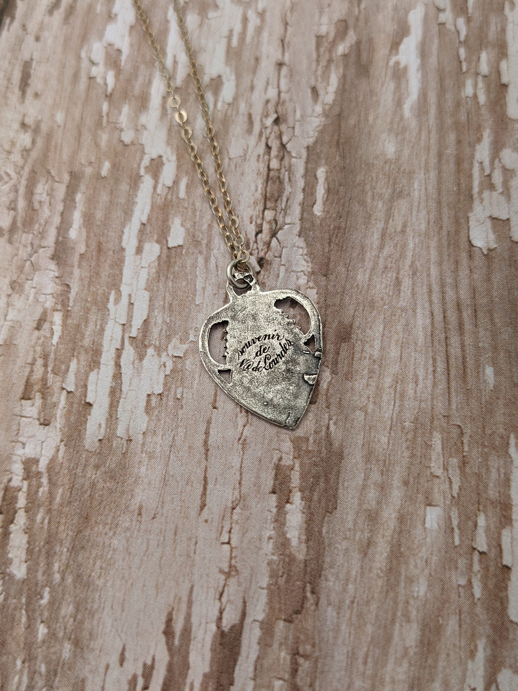 Our Lady of Lourdes Catholic Medal Necklace - France - French - Antique ...
