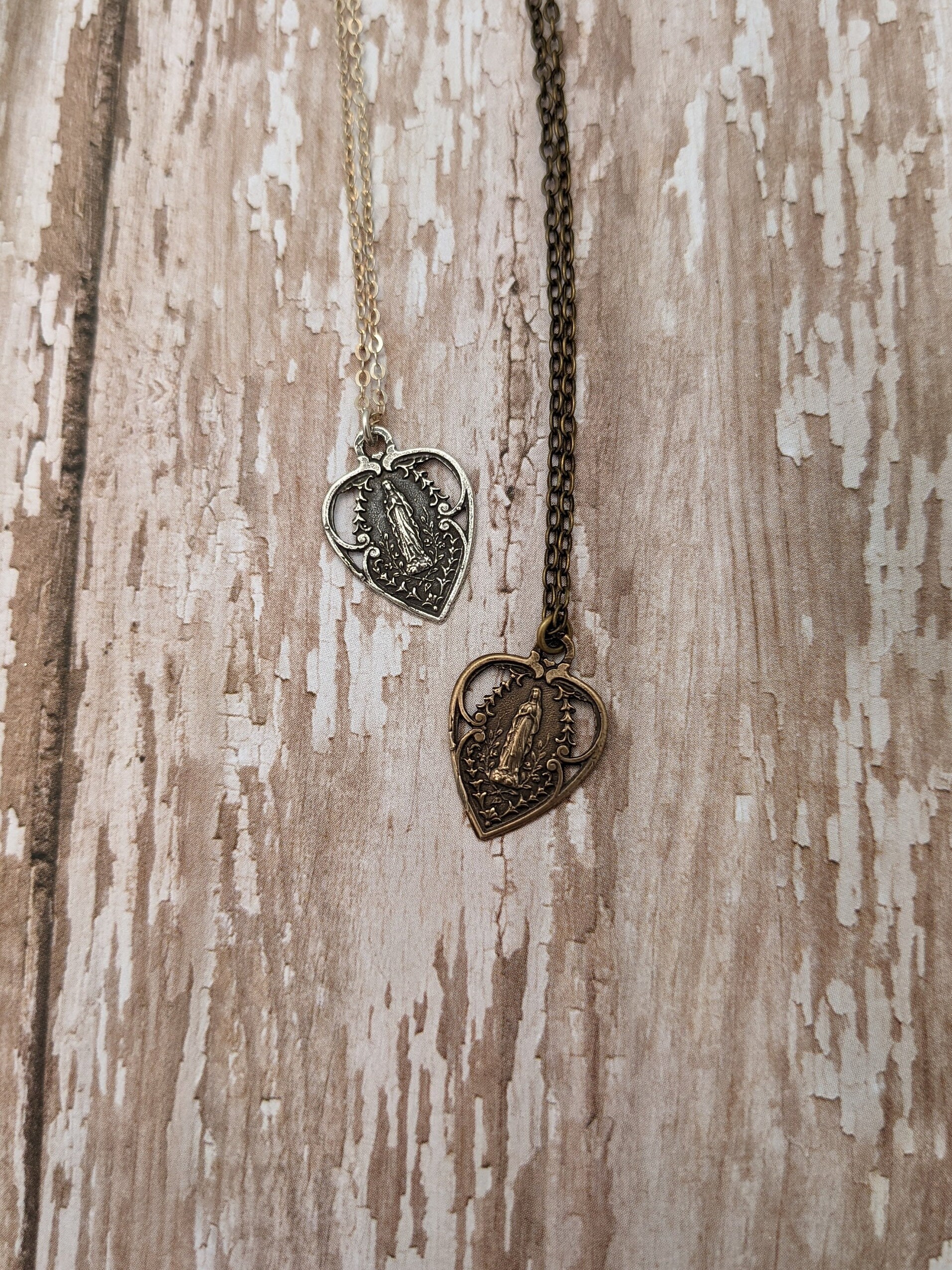 Our Lady of Lourdes Catholic Medal Necklace - France - French - Antique ...
