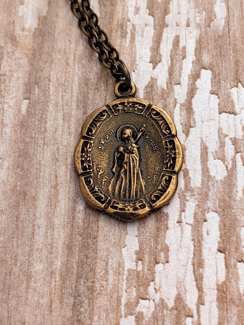 St. Maria Goretti Catholic Medal Necklace Antique Bronze Sterling Silver Vintage Replica Confirmation Saint image 5