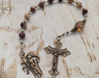 St. Joan of Arc Catholic Pocket Rosary Chaplet in Bronze Gemstone Vintage Style