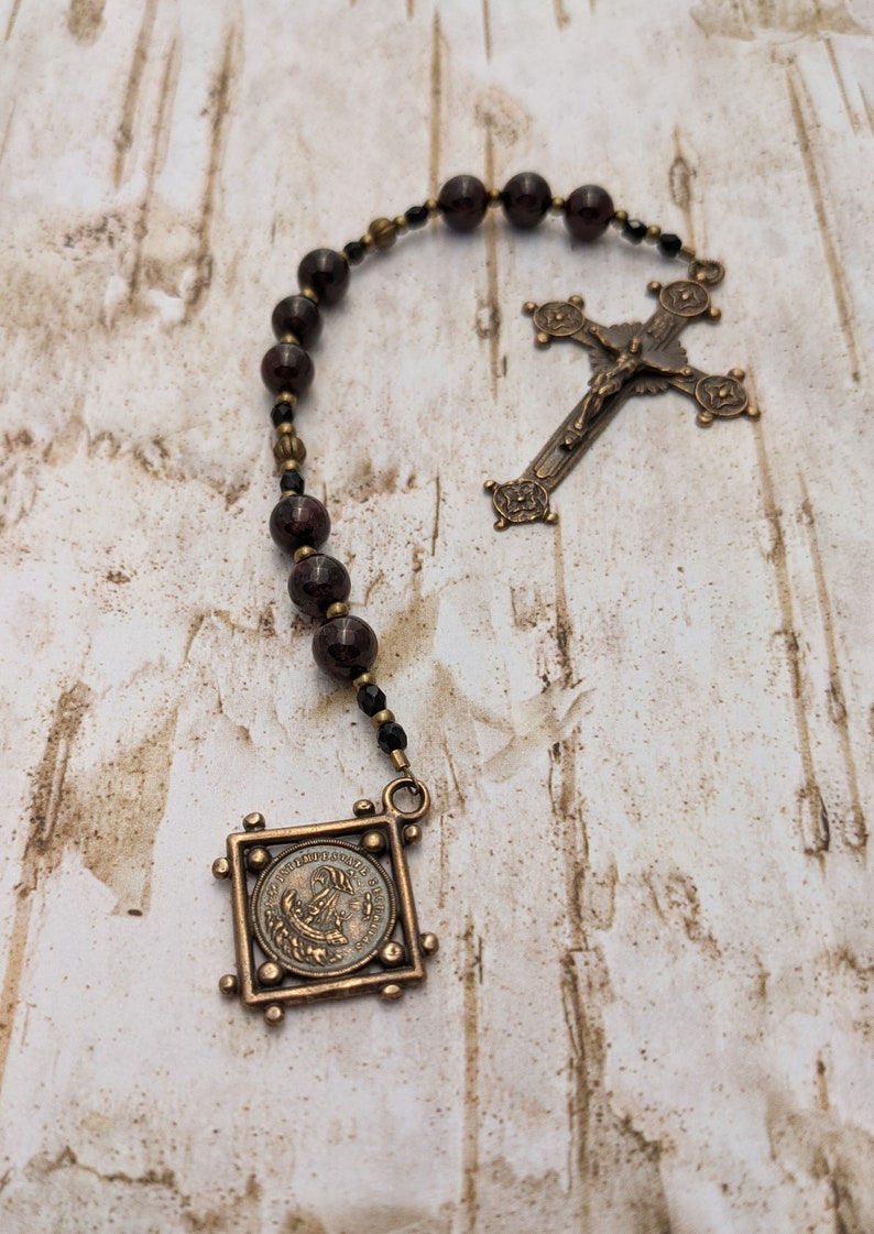 St. George Chaplet Catholic Rosary Beads Antique Bronze Confirmation First Communion Patron Saint Niner image 4