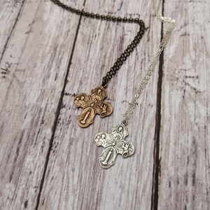 Catholic Religious Medal Necklace with Four Way Cross in Antique Bronze or Sterling Silver image 2