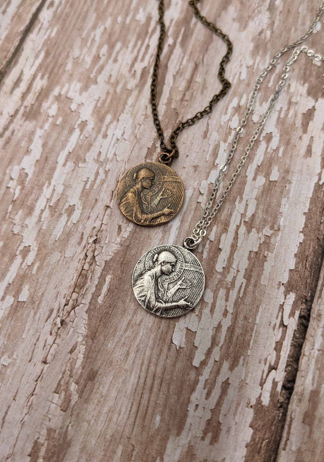 St. Cecilia Religious Medal Necklace in Antique Bronze or Sterling ...