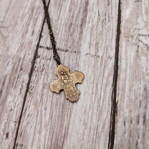 Catholic Religious Medal Necklace with Four Way Cross in Antique Bronze or Sterling Silver image 4