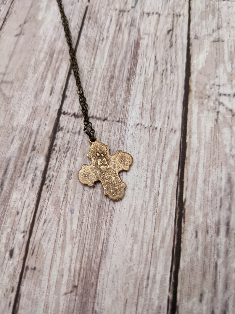 Catholic Religious Medal Necklace with Four Way Cross in Antique Bronze or Sterling Silver image 4
