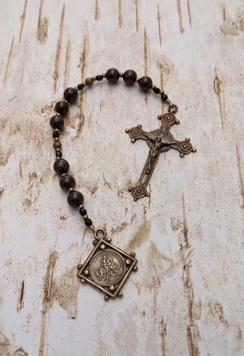 St. George Chaplet Catholic Rosary Beads Antique Bronze Confirmation First Communion Patron Saint Niner image 2
