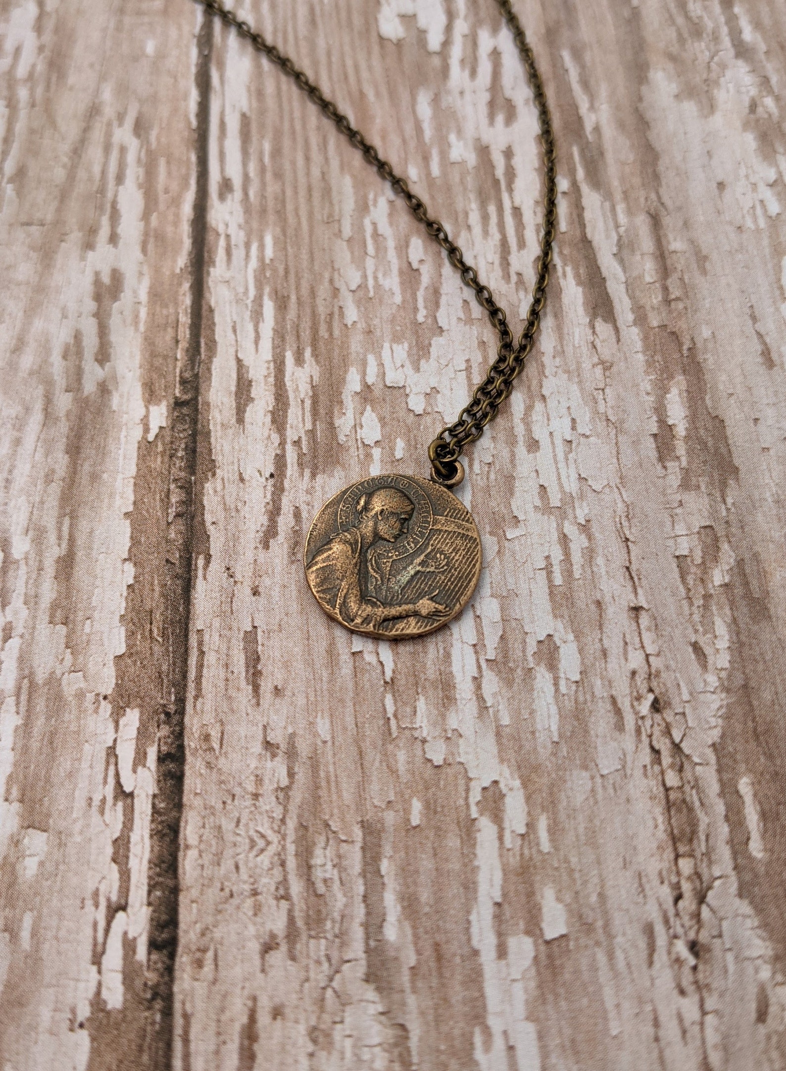 St. Cecilia Religious Medal Necklace in Antique Bronze or Sterling ...