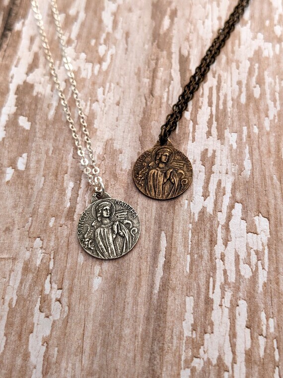 St. Martha Catholic Medal Necklace St. Martha and the Dragon Legend Antique Bronze Sterling Silver Chain Religious Medal Etsy Ireland