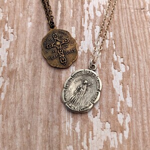 St. Maria Goretti Catholic Medal Necklace Antique Bronze Sterling Silver Vintage Replica Confirmation Saint image 2