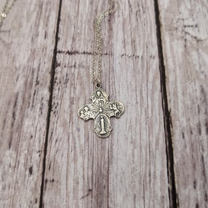 Catholic Religious Medal Necklace with Four Way Cross in Antique Bronze or Sterling Silver image 5