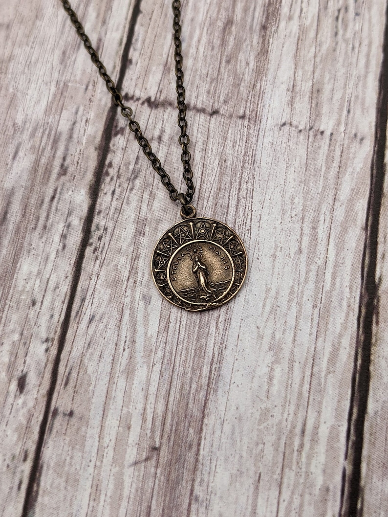 Stella Maris Catholic Medal Necklace Our Lady Star of the Sea Antique Bronze Sterling Silver Patron of Travelers Seafarers Sailors image 3