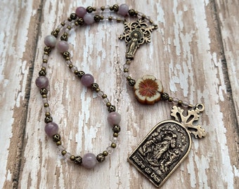 Our Lady Undoer of Knots Catholic Pocket Rosary Chaplet in Antique Bronze and Purple Lilac Gemstone