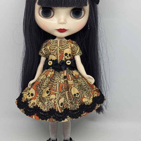 Spooky Silly Halloween Skeleton Blythe Dress for 12" blythe doll