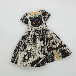 Black cat and random cards print dress for 12" neo Blythe