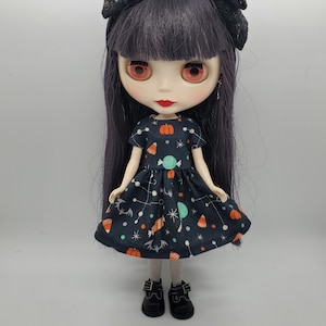 Vestido de fiesta de dulces azul marino oscuro de Halloween para Blythe